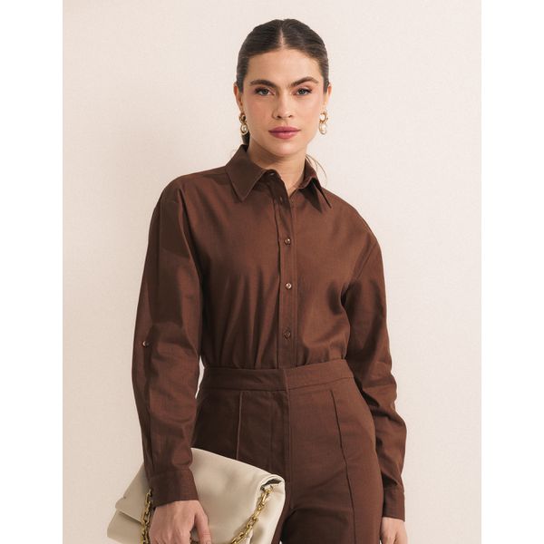 Camisa Botão Costas Algodão - Marrom
