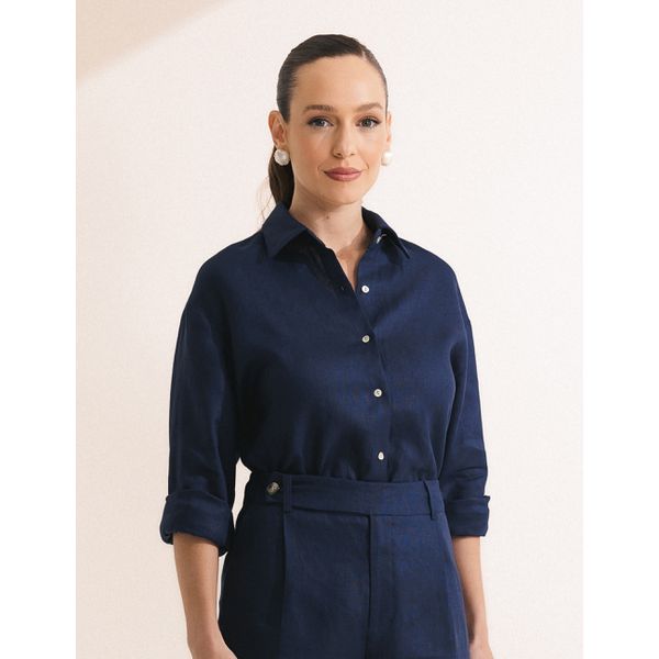 Camisa Linho 100% - Marinho Azul Noite