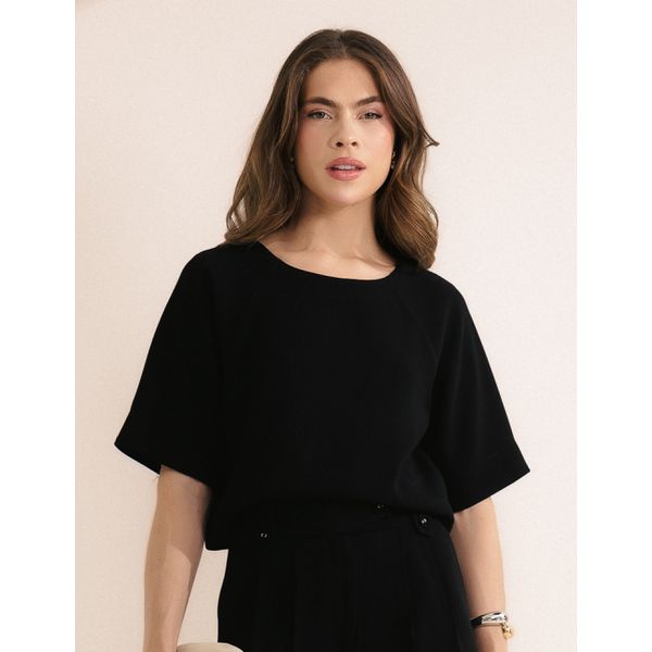 Blusa Recorte Alfaiataria - Preto
