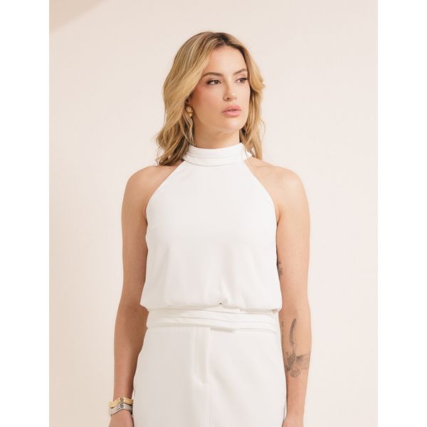 Blusa Decote Pregas Alfaiataria Fluida - Off White