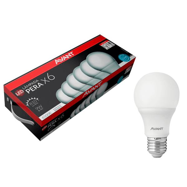 Kit com 6 Lâmpadas led Pera Avant 9W 6500k Branco Bivolt