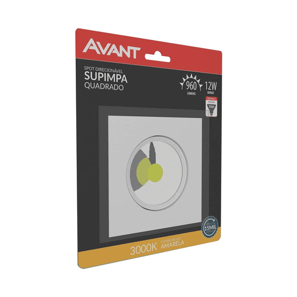 Spot Led Avant Supimpa 12W Bivolt 3000K AM Quadrado