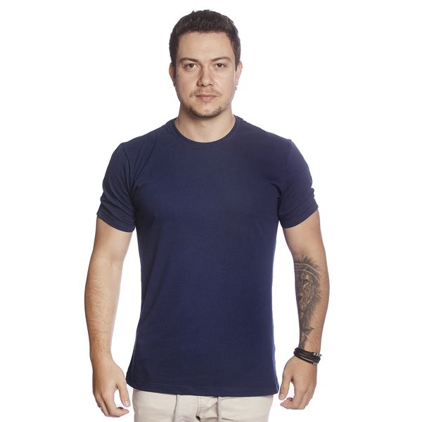 Camiseta Masculina 100% Algodão Lisa Azul Marinho
