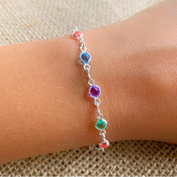 Pulseira Prata 925 Bolinhas coloridas