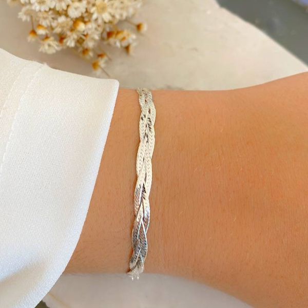 Pulseira trançada 3 fios prata 925