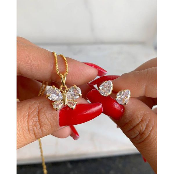 Conjunto De Borboleta Na Pedra De Zircônia