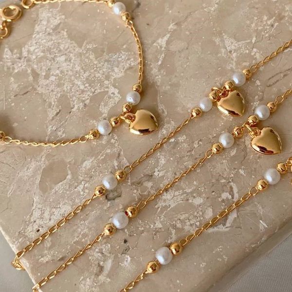 Pulseira infantil de coração com perolas 