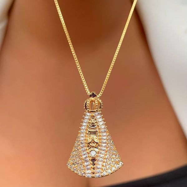 Colar Nossa Senhora Cravejada com Detalhe na Navete 