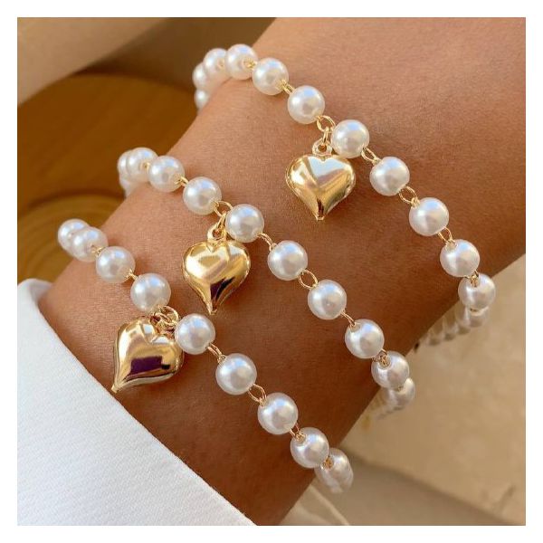 Pulseira infantil de perola com coração (cada)