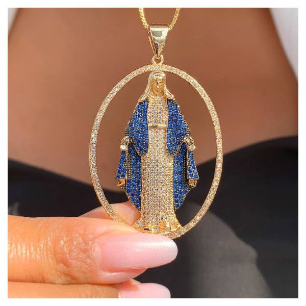Colar Nossa Senhora Das Graças Cravejado Na Zircônia Luxo