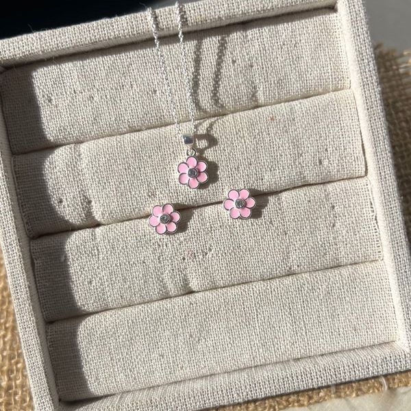 Conjunto Infantil De Prata 925 De Flor 