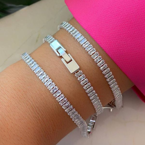 Pulseira navetes no ródio com fecho trava (unitária) 