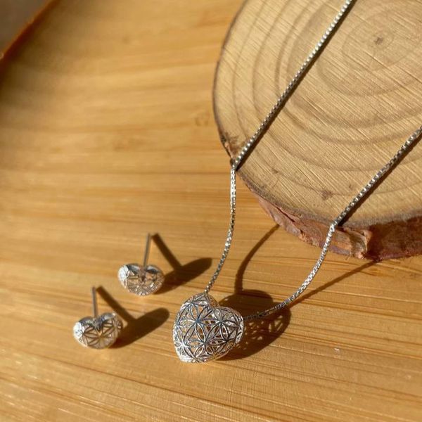 Conjunto de coração na Prata 925 