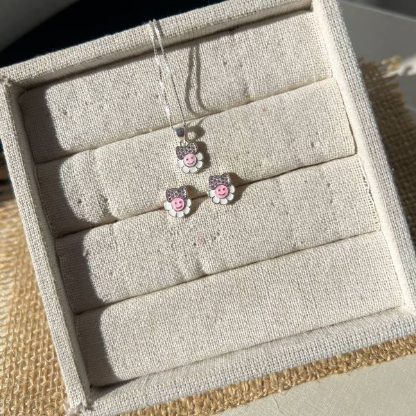 Conjunto Infantil De Prata 925 De Flor 