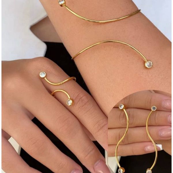 Conjunto 3 peças minimalistas com detalhe em zircônia 