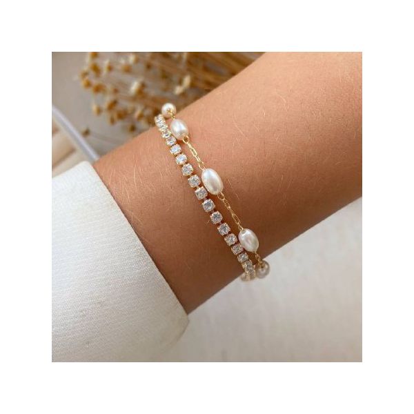 Pulseira Dupla de perola com zircônia 