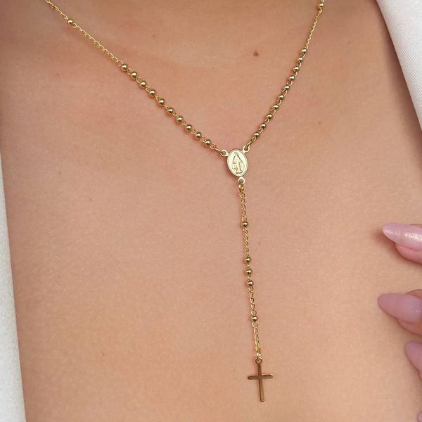 Colar de terço Nossa Senhora com esferas 