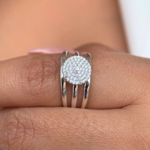 Anel três aros com detalhe cravejado prata 925