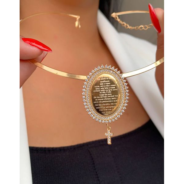 Chocker aro com pingente oração pai nosso