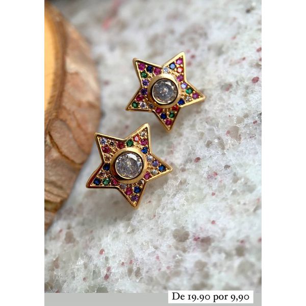 Brinco Estrela Colorido Com Detalhe