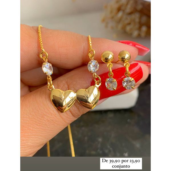 Conjunto Com Dois Coração Liso e Ponto De Luz