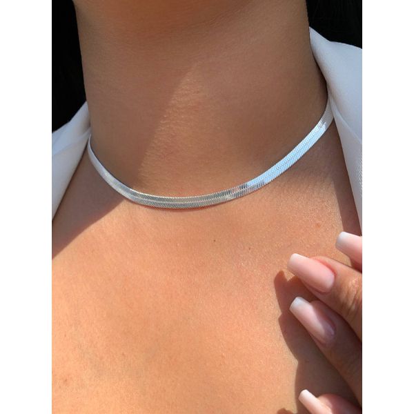 Choker Fita de Malha no Banho Prata 