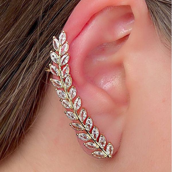 Brinco Ear Cuf De Folha Na Zircônia