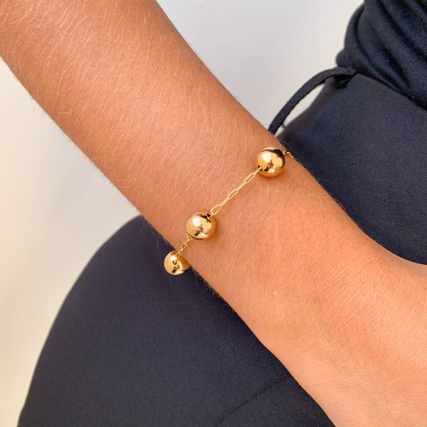 Pulseira De Elos Com Esferas Lisas