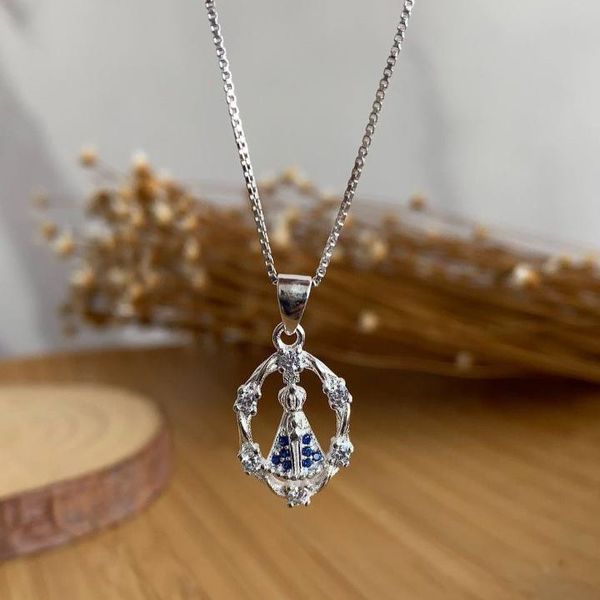 Colar Com Pingente De Nossa Senhora Aparecida Prata 925