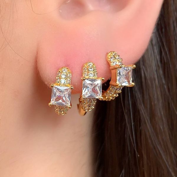 Brinco de argola com detalhe cravejado (cada par)