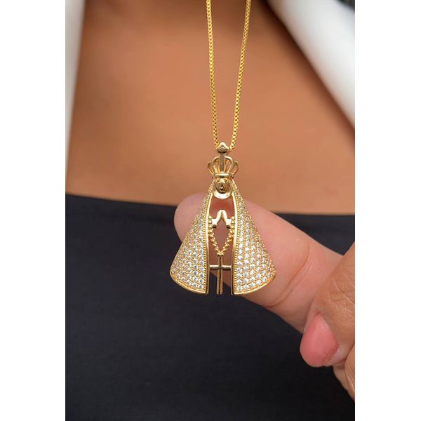 Colar Com Pingente Nossa Senhora Aparecida Cravejada