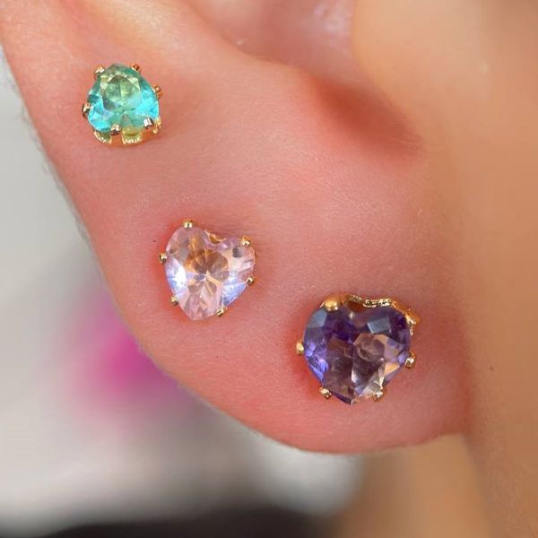 Brinco Trio de de coração na zircônia 