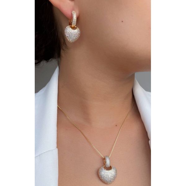 Conjunto de coração cravejado 