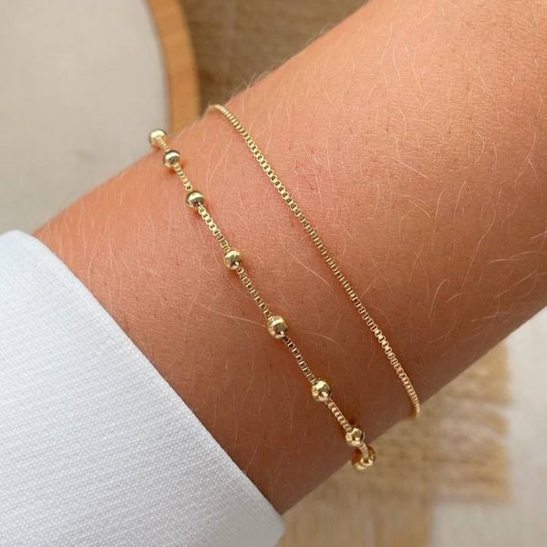 Pulseira dupla lisa com esferas 