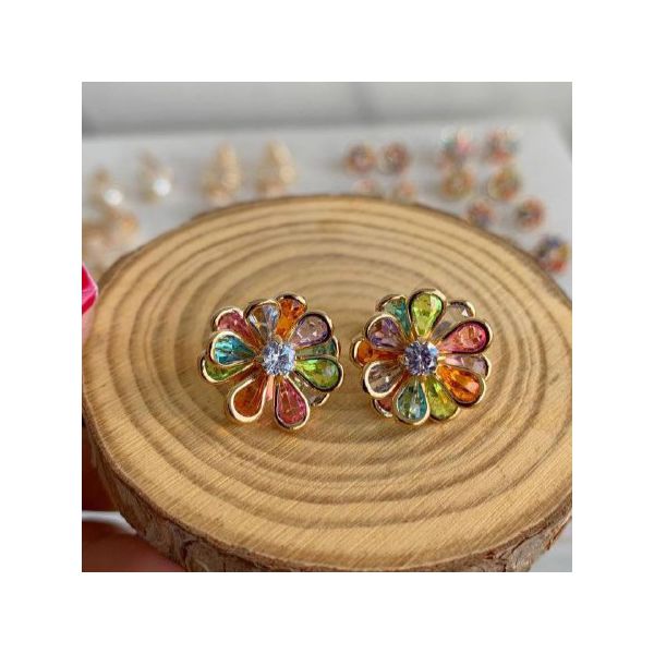Brinco de flor zircônia colorida 