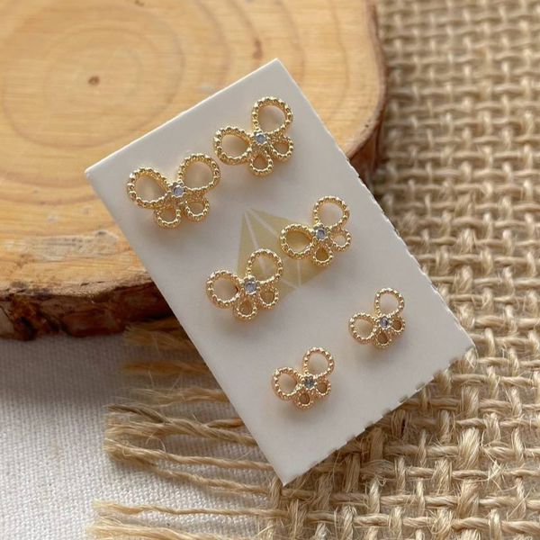 Brinco de Trio de Borboleta tarraxa baby antialérgico 