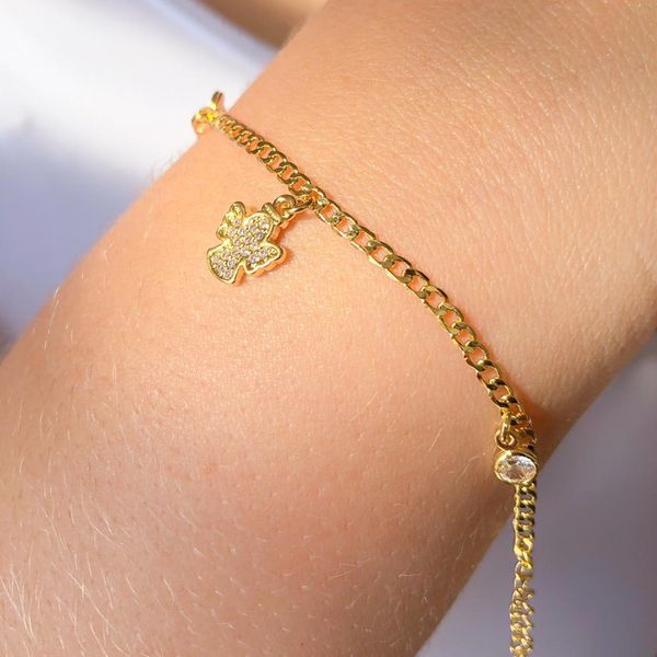 Pulseira Infantil Com Pingente De Anjo e Detalhe De Ponto De Luz