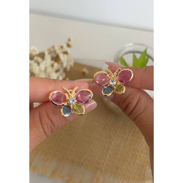 Brinco De Borboleta Zircônia Colorida 