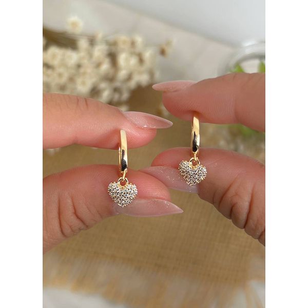 Brinco De Argola Coração Cravejado 