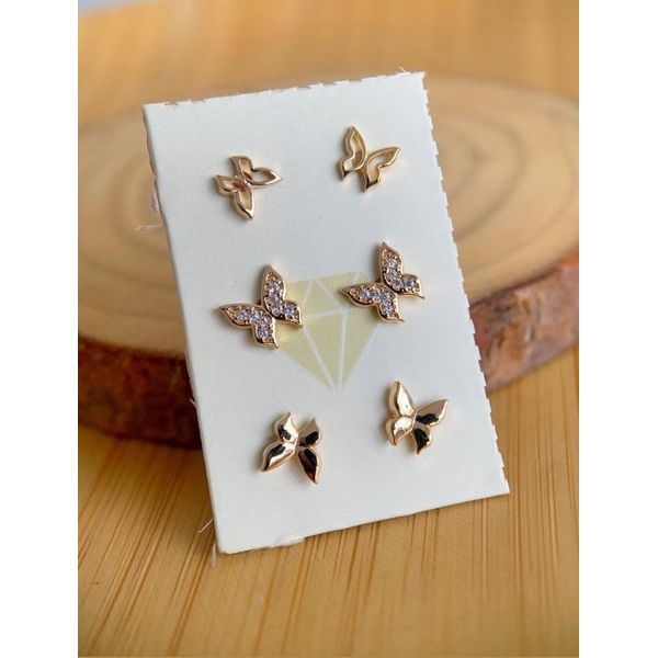 Trio de Brincos Borboleta Antialérgico 