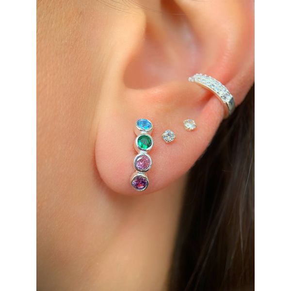 Brinco Ear Hook Cravejado Zircônia Colorida PRATA 925
