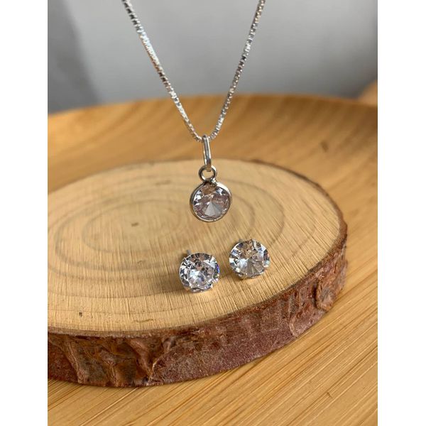 Conjunto Ponto De Luz Na Zircônia prata 925