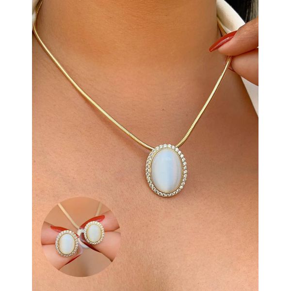 Conjunto redondo com pedra olho de gato LUXO