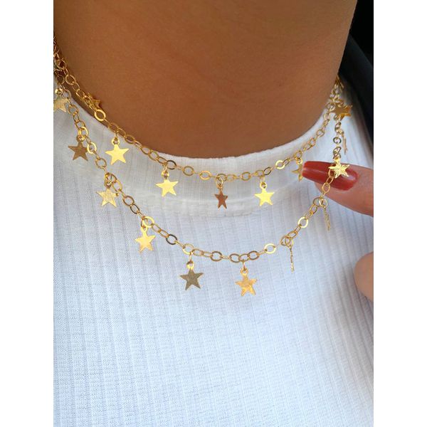 Conjunto colar alongado e brinco estrela 