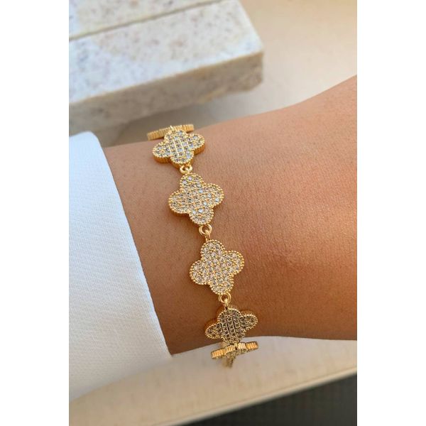 Pulseira trevo cravejado 