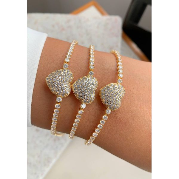 Pulseira riviera Com coração Cravejado