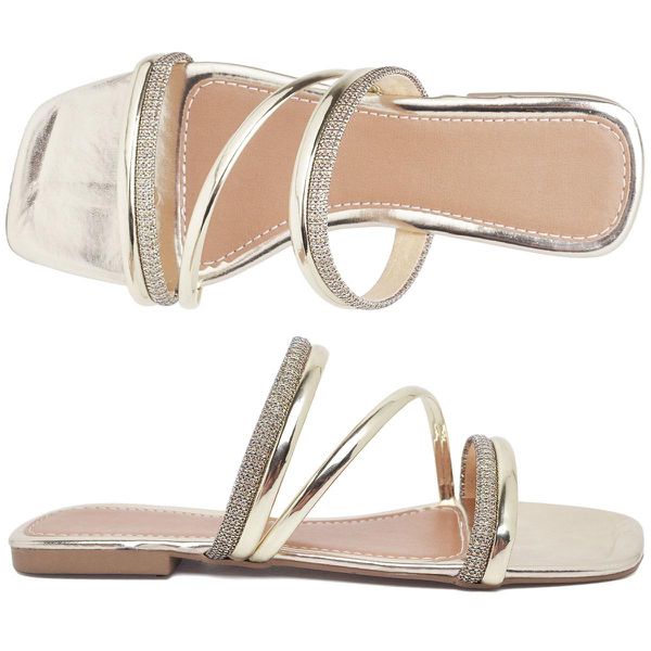 Rasteirinha Feminina Tirinha Dourada Ano Novo Nata... - IDEN SHOES