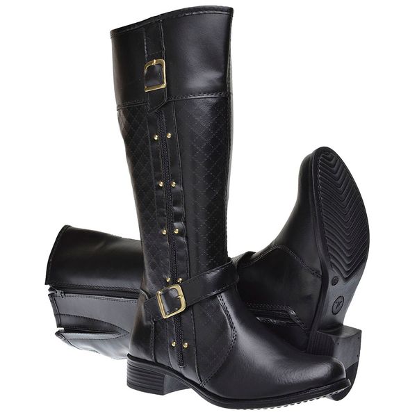 Bota Feminina Montaria Cano Médio Preto - 229FP - IDEN SHOES