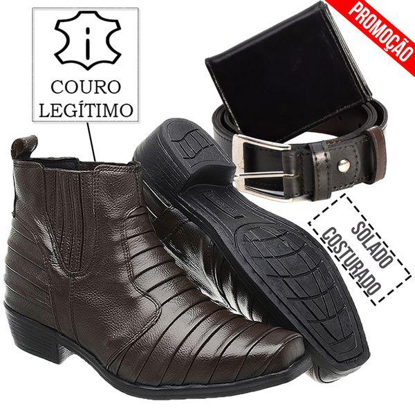 Botina De Couro Legítimo Masculina Escamada Marrom... - IDEN SHOES