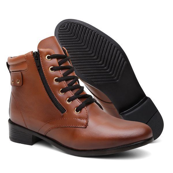 Bota Coturno Botinha Feminina De Amarrar Marrom - ... - IDEN SHOES